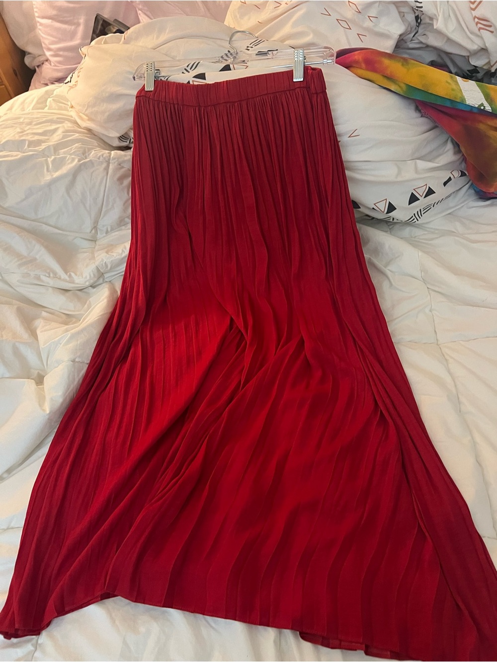 Elie Tahari Red Pleated Maxi Skirt